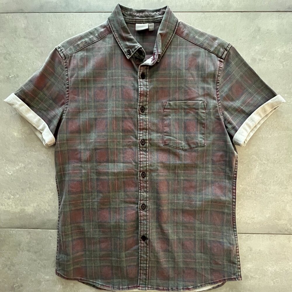 ASOS Mens LARGE Short Sleeve Slim Fit Plaid Button Up Shirt